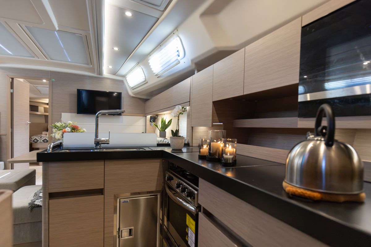Galley of Kalimera, a Hanse 458 sailboat at Lavreotiki Municipal Unit, Greece