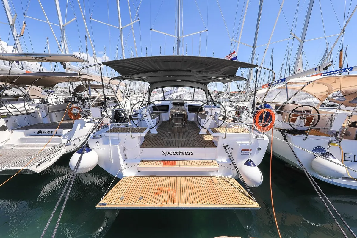 Exterior view of Speechless, a Beneteau Oceanis 46.1 sailboat at Grad Biograd na Moru, Croatia