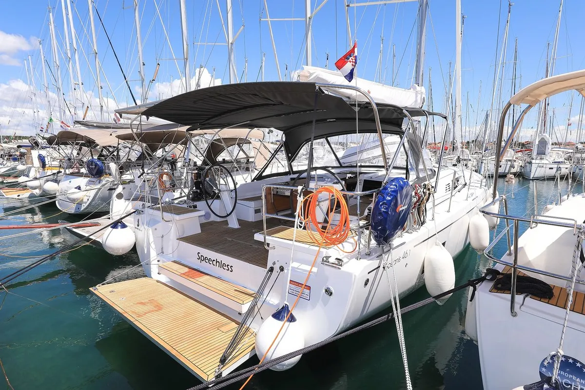 Exterior view of Speechless, a Beneteau Oceanis 46.1 sailboat at Grad Biograd na Moru, Croatia