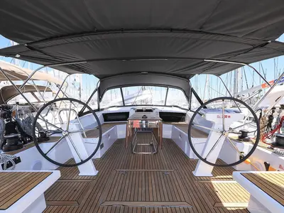 Cockpit of Speechless, a Beneteau Oceanis 46.1 sailboat at Grad Biograd na Moru, Croatia