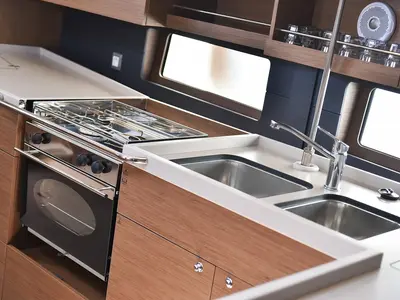 Galley of Speechless, a Beneteau Oceanis 46.1 sailboat at Grad Biograd na Moru, Croatia