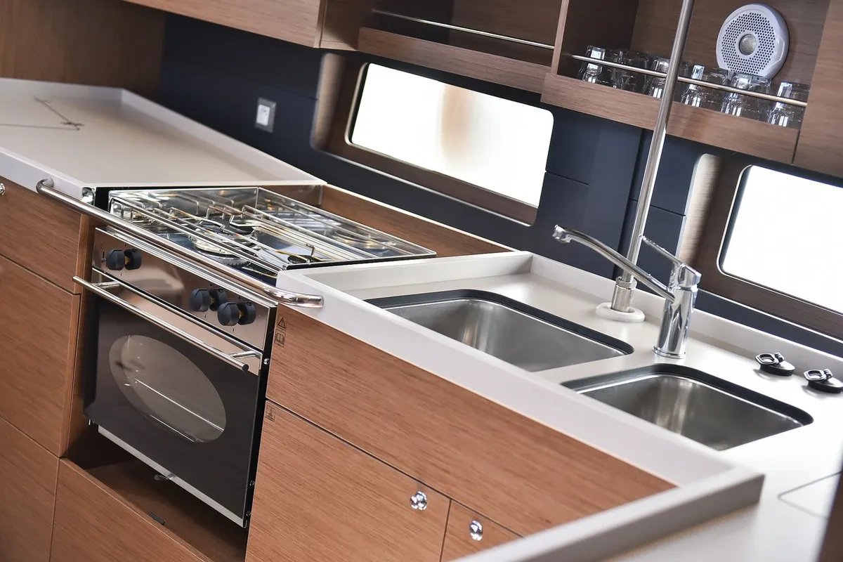 Galley of Speechless, a Beneteau Oceanis 46.1 sailboat at Grad Biograd na Moru, Croatia