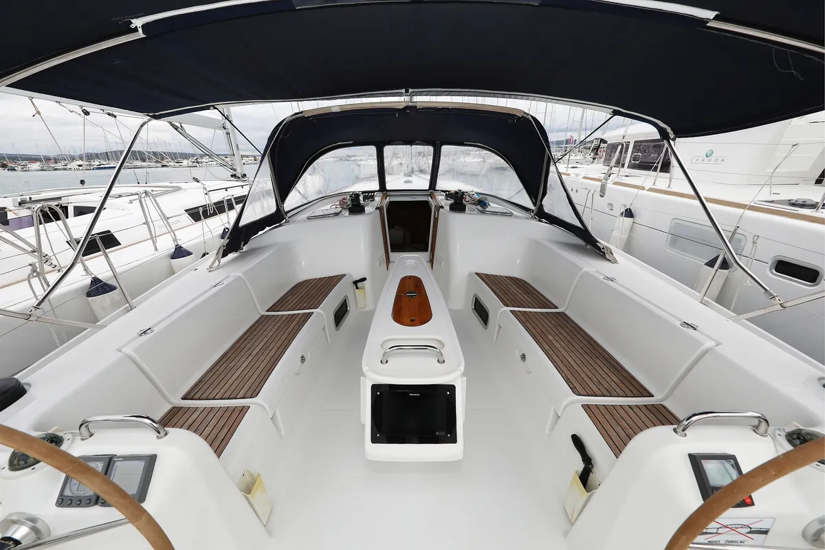 Cockpit of Kristina II , a Beneteau Cyclades 50.5 sailboat at Općina Sukošan, Croatia