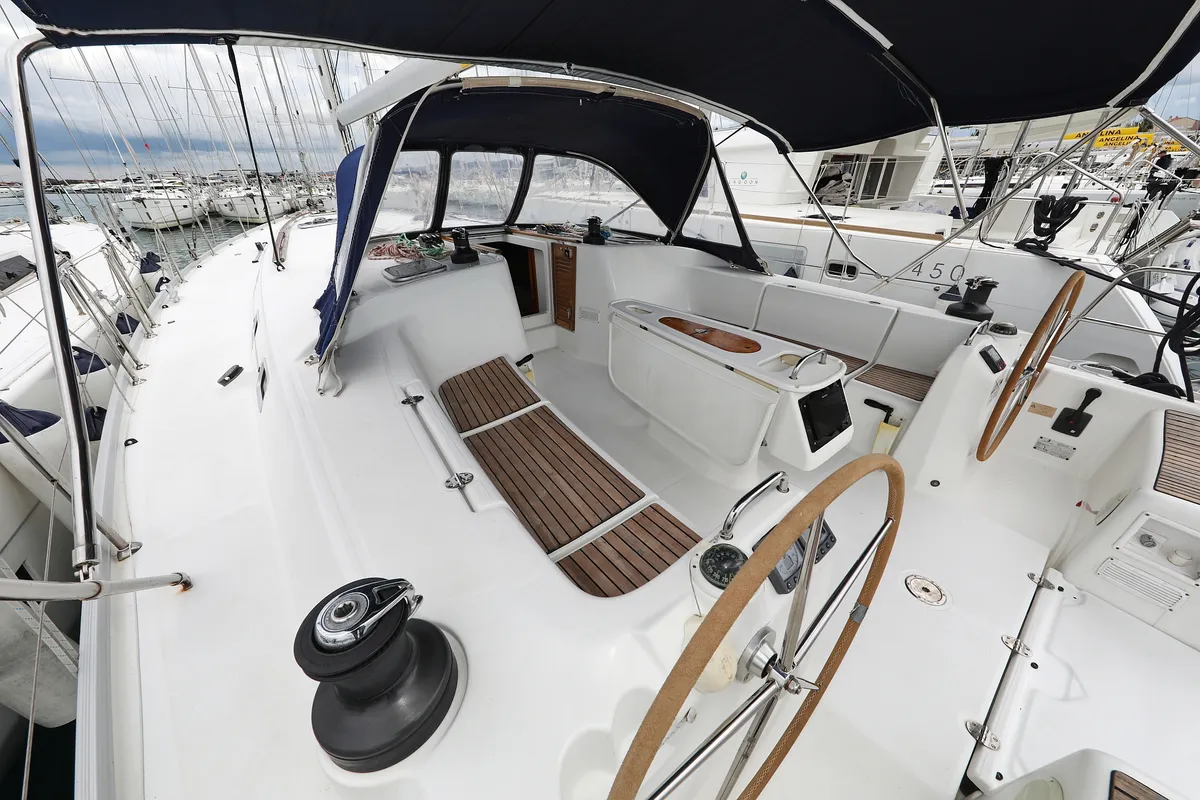 Cockpit of Kristina II , a Beneteau Cyclades 50.5 sailboat at Općina Sukošan, Croatia