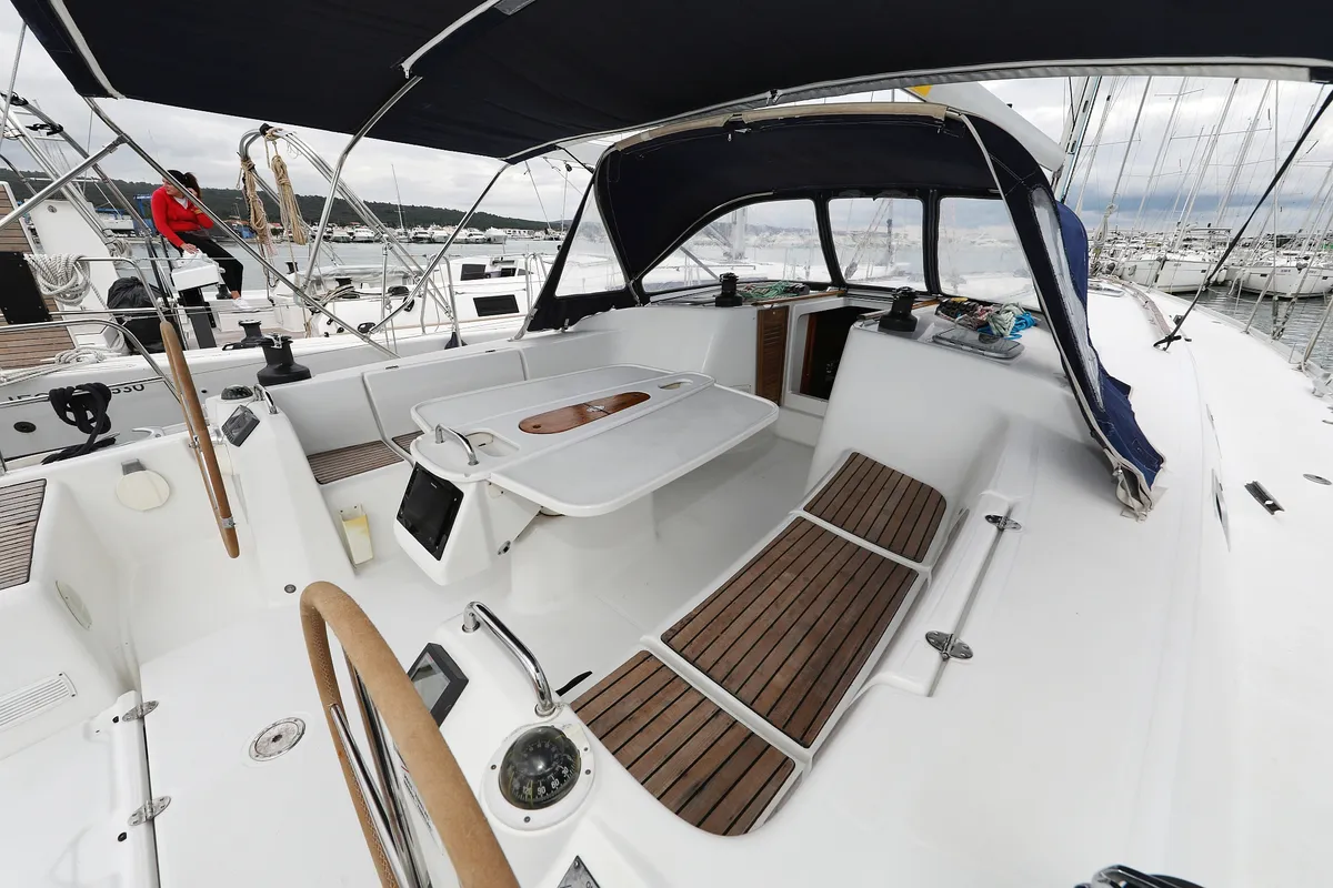 Cockpit of Kristina II , a Beneteau Cyclades 50.5 sailboat at Općina Sukošan, Croatia