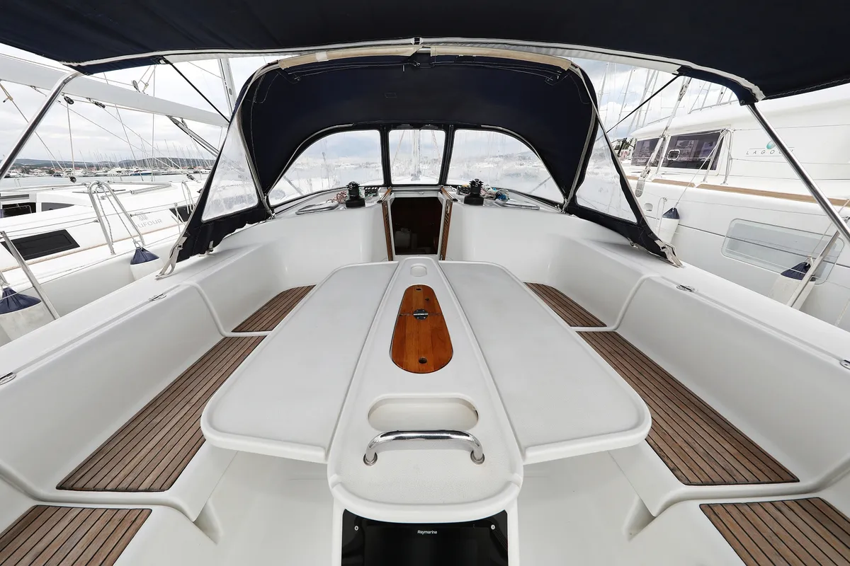 Cockpit of Kristina II , a Beneteau Cyclades 50.5 sailboat at Općina Sukošan, Croatia