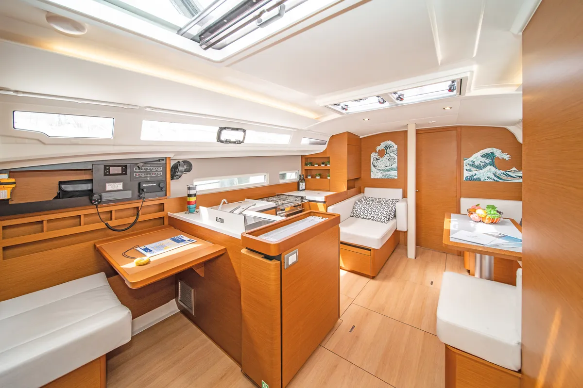 Salon of Nami, a Jeanneau Sun Odyssey 410 sailboat at Kos, Greece