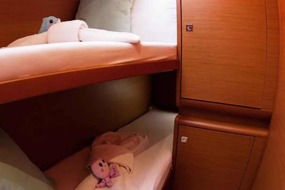Cabin on Mayflower, a Jeanneau Sun Odyssey 519 sailboat at Benitses, Greece