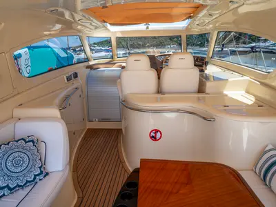 Deck of Jianos, a Elan Power 42 motorboat at Pallini Municipal Unit, Greece