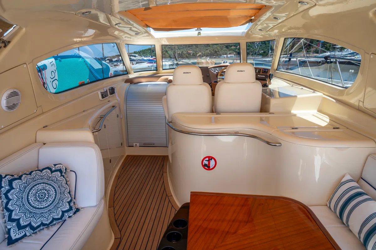 Deck of Jianos, a Elan Power 42 motorboat at Pallini Municipal Unit, Greece