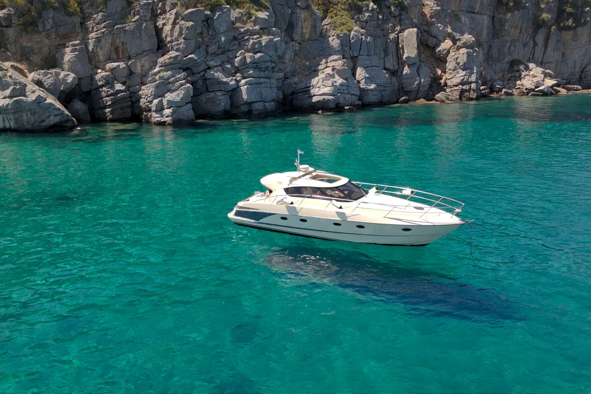 Exterior view of Jianos, a Elan Power 42 motorboat at Pallini Municipal Unit, Greece