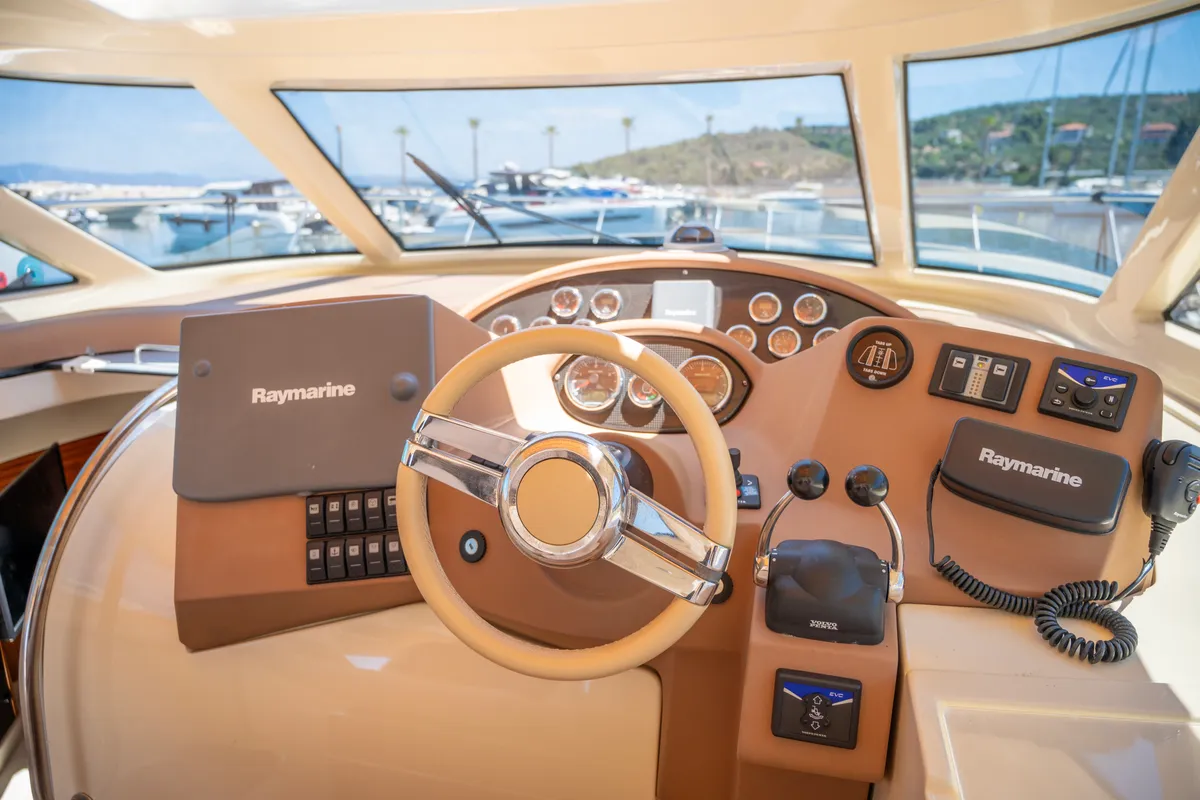 Cockpit of Jianos, a Elan Power 42 motorboat at Pallini Municipal Unit, Greece