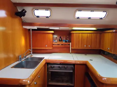 Galley of Jacosta, a Alfa 51 sailboat at Parikia, Greece