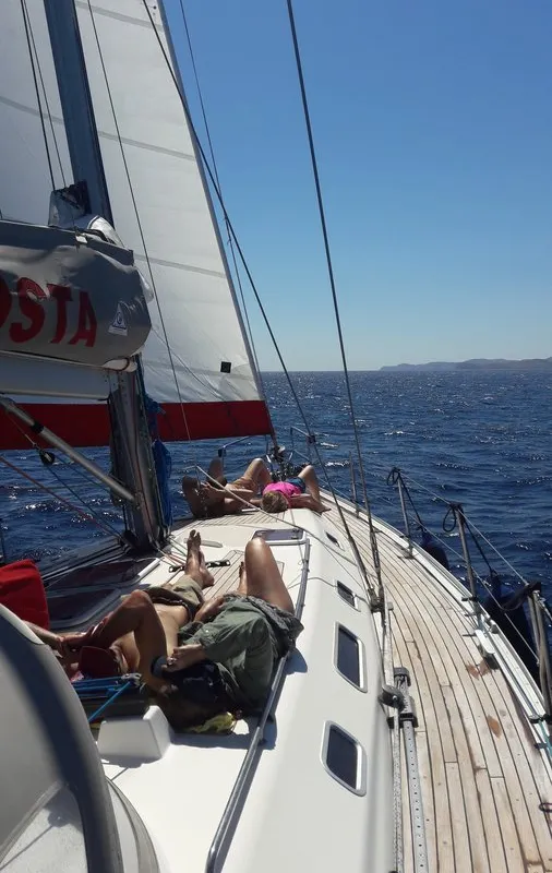 Deck of Jacosta, a Alfa 51 sailboat at Parikia, Greece