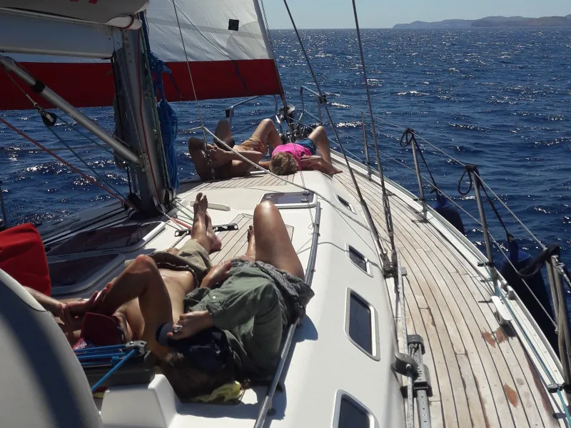 Deck of Jacosta, a Alfa 51 sailboat at Parikia, Greece