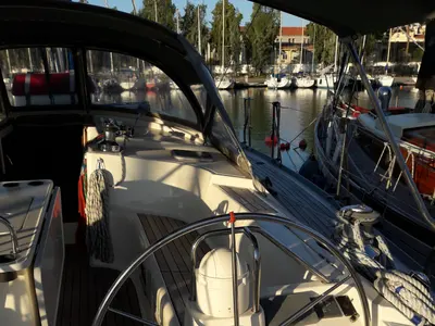 Cockpit of Jacosta, a Alfa 51 sailboat at Parikia, Greece