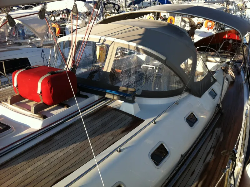 Deck of Jacosta, a Alfa 51 sailboat at Parikia, Greece
