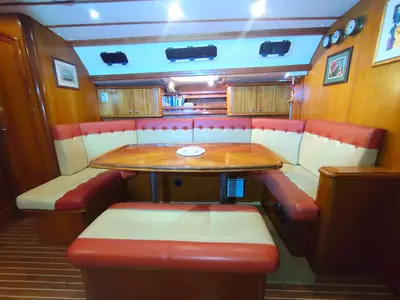 Salon of Jacosta, a Alfa 51 sailboat at Parikia, Greece