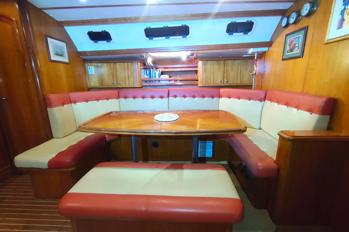 Salon of Jacosta, a Alfa 51 sailboat at Parikia, Greece