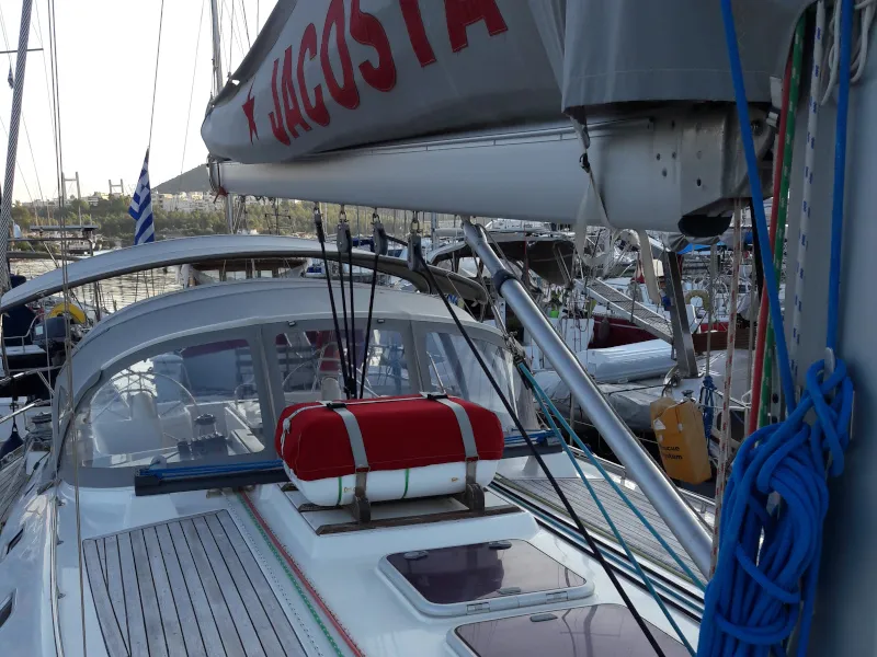 Deck of Jacosta, a Alfa 51 sailboat at Parikia, Greece