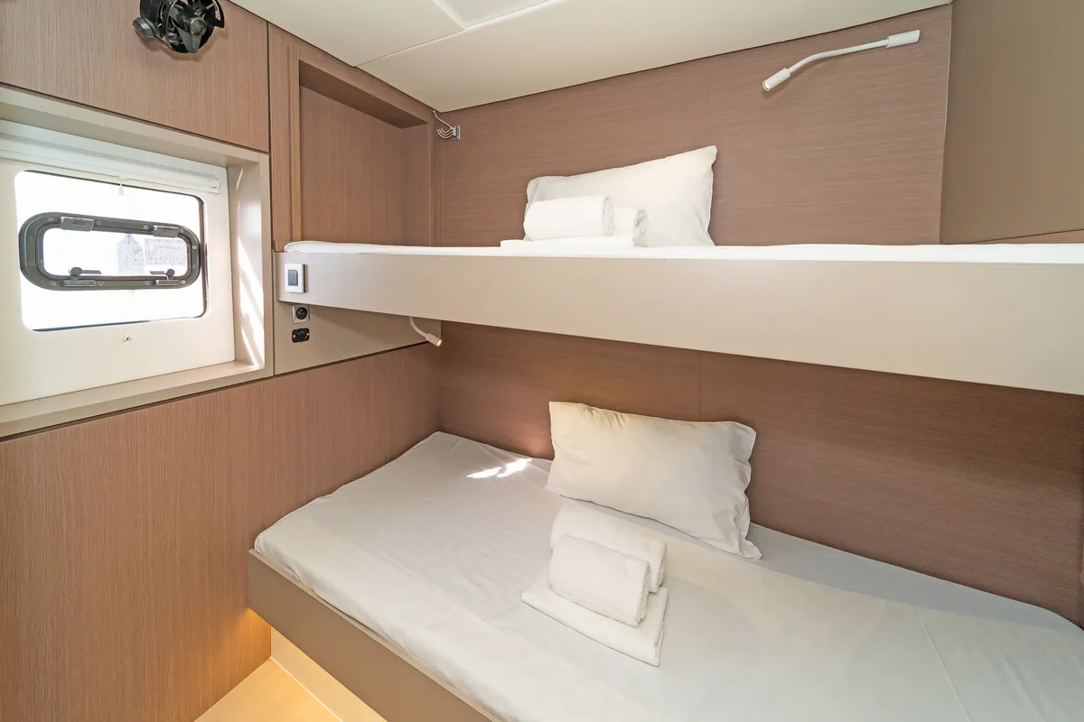 Cabin on Laguana, a Bali 4.8 catamaran at Kontokali, Greece