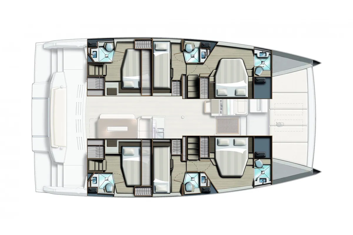 Deck of Laguana, a Bali 4.8 catamaran at Kontokali, Greece