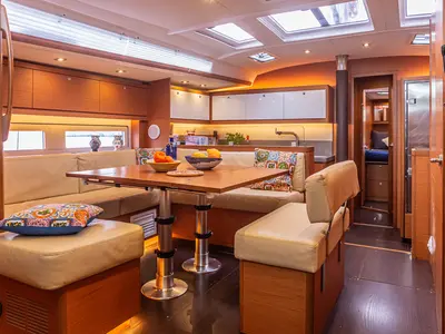 Salon of Wish Planet, a Dufour 530 sailboat at Palermo, Italy