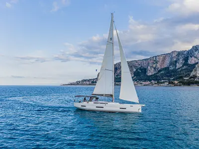 Deck of Wish Planet, a Dufour 530 sailboat at Palermo, Italy