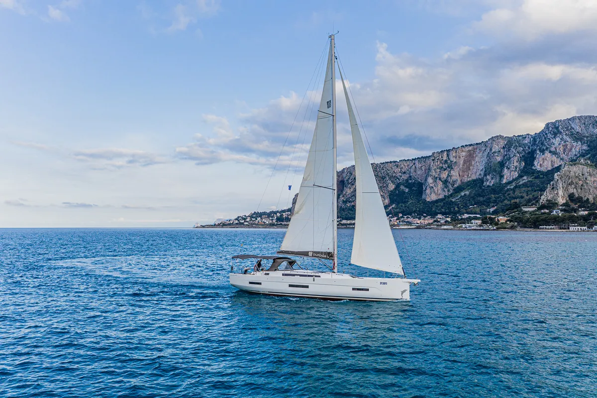 Deck of Wish Planet, a Dufour 530 sailboat at Palermo, Italy