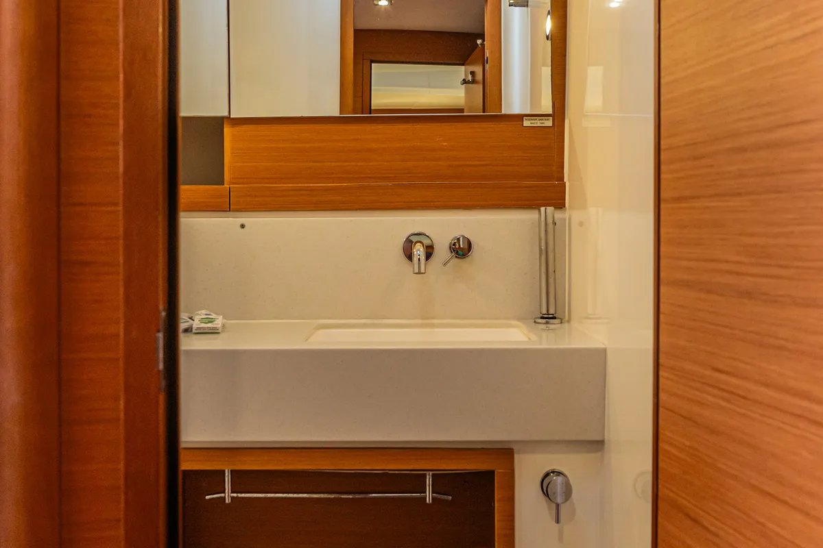Cabin on Wish Planet, a Dufour 530 sailboat at Palermo, Italy