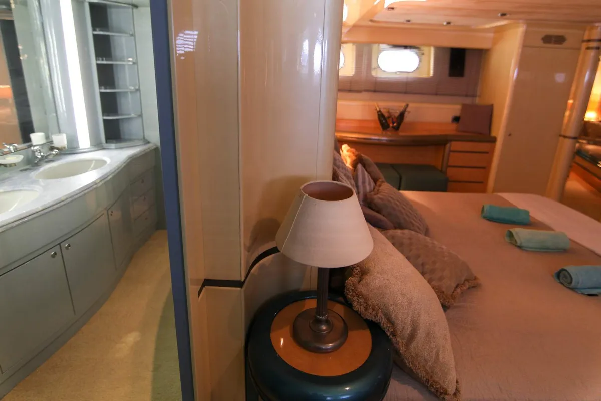 Cabin on Superphantom, a Gulet Superphantom 85 Fly motor yacht at Mykonos, Greece