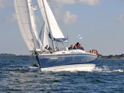 Exterior view of Scary Mary, a Hanse 370 sailboat at Altefähr, Germany