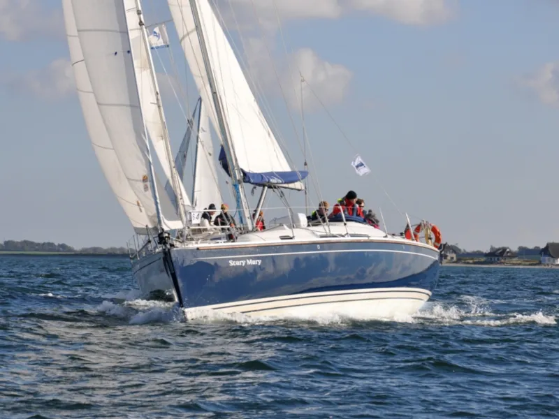 Exterior view of Scary Mary, a Hanse 370 sailboat at Altefähr, Germany