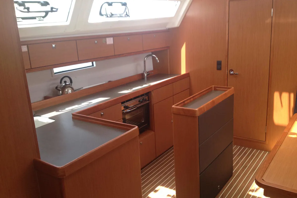 Galley of Aurora, a Bavaria Cruiser 46 sailboat at Athens, Greece