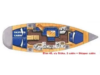 Floor plan of Comfort, a Elan 45 sailboat at Općina Sukošan, Croatia