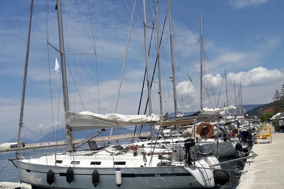 Exterior view of Canenas, a Bavaria 40 Cruiser S sailboat at Sami, Greece