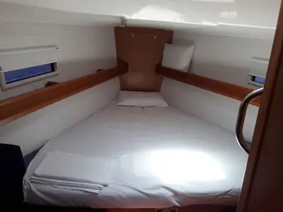 Cabin on Canenas, a Bavaria 40 Cruiser S sailboat at Sami, Greece
