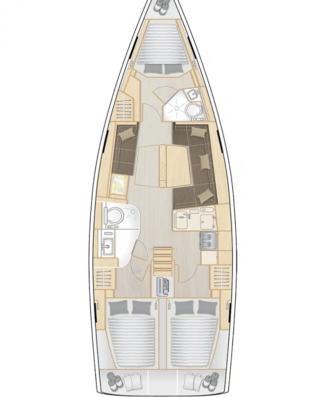 Floor plan of Martina, a Hanse 418 sailboat at Punat, Croatia