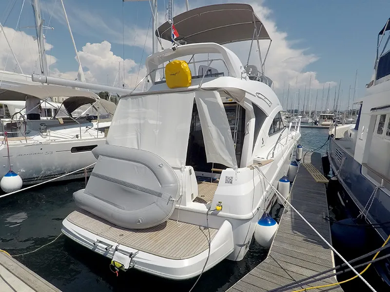 Exterior view of Mandalina II, a Beneteau Antares 36 motor yacht at Grad Šibenik, Croatia