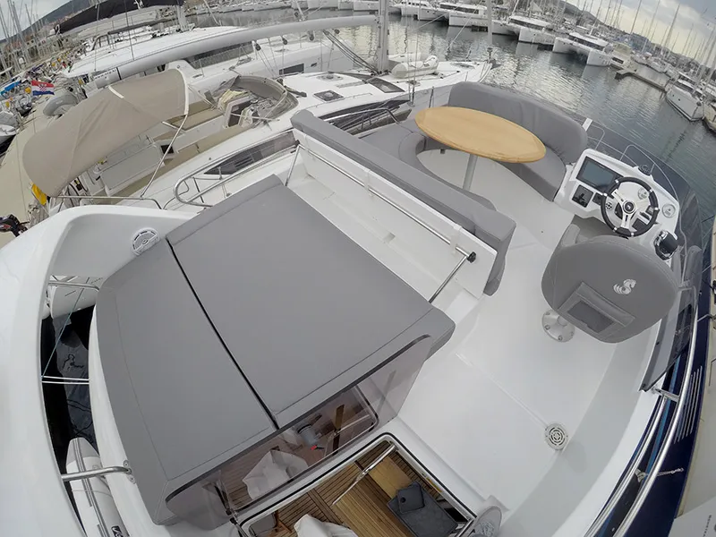 Deck of Mandalina II, a Beneteau Antares 36 motor yacht at Grad Šibenik, Croatia