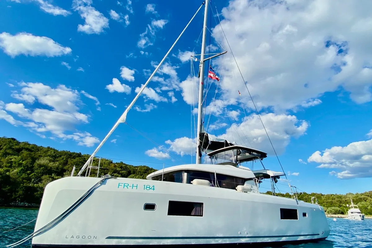 Exterior view of GRAND DELUXE II, a Lagoon 42 catamaran at Grad Šibenik, Croatia