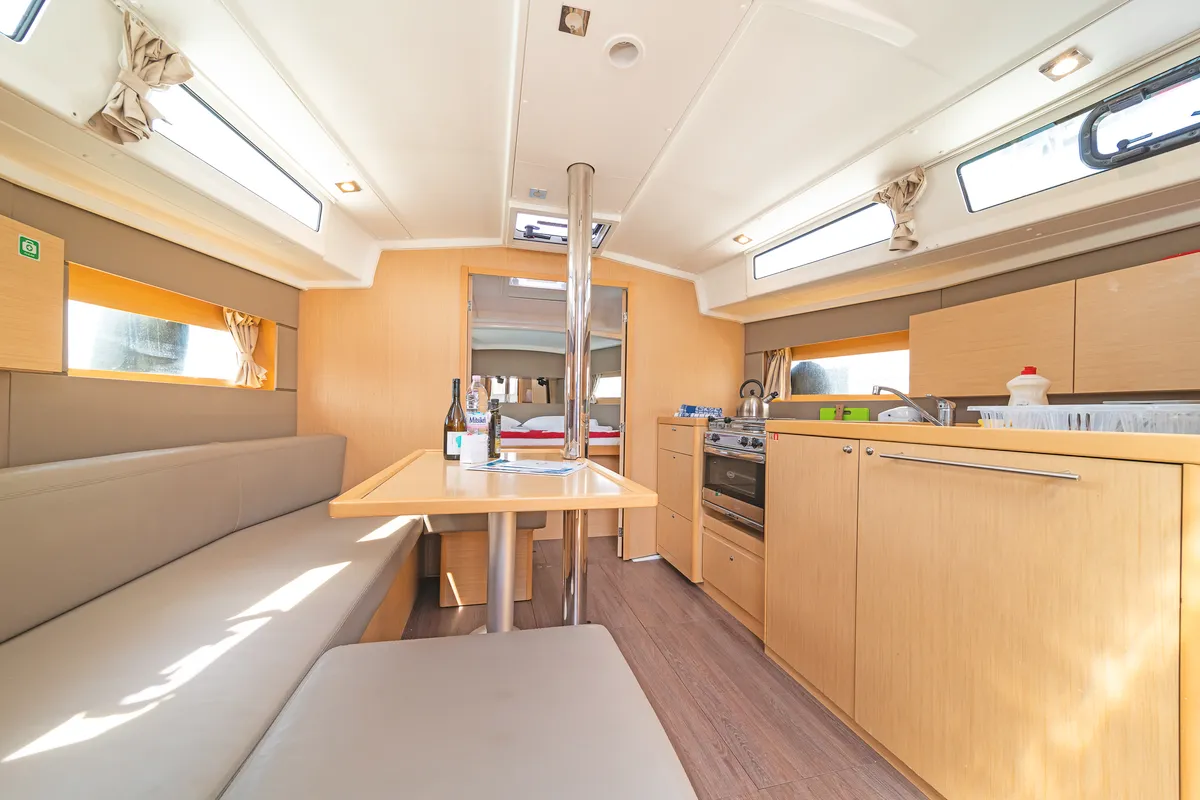 Galley of Philyra, a Beneteau Oceanis 38.1 sailboat at Municipal Unit of Lefkada, Greece