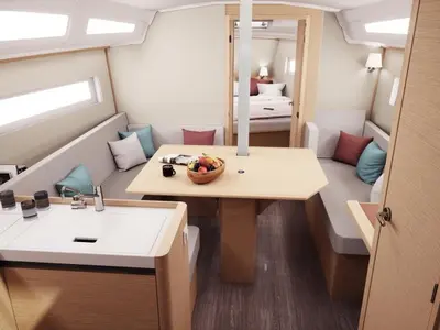 Salon of Simply The Best, a Jeanneau Sun Odyssey 380 sailboat at Marmaris, Turkey