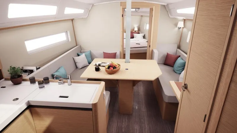 Salon of Simply The Best, a Jeanneau Sun Odyssey 380 sailboat at Marmaris, Turkey