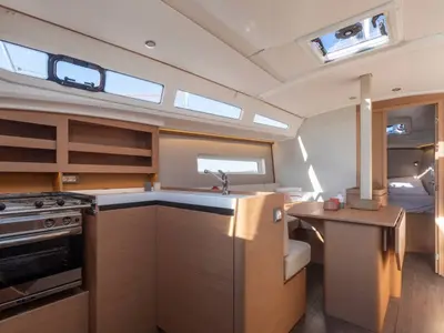 Galley of Simply The Best, a Jeanneau Sun Odyssey 380 sailboat at Marmaris, Turkey