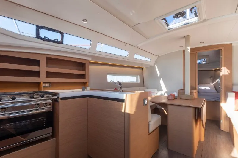 Galley of Simply The Best, a Jeanneau Sun Odyssey 380 sailboat at Marmaris, Turkey