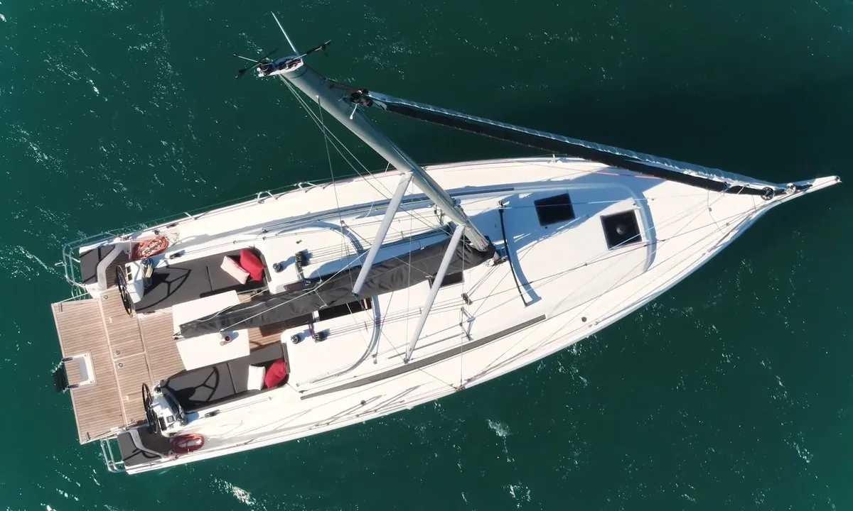 Exterior view of Simply The Best, a Jeanneau Sun Odyssey 380 sailboat at Marmaris, Turkey