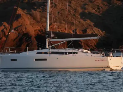Exterior view of Simply The Best, a Jeanneau Sun Odyssey 380 sailboat at Marmaris, Turkey
