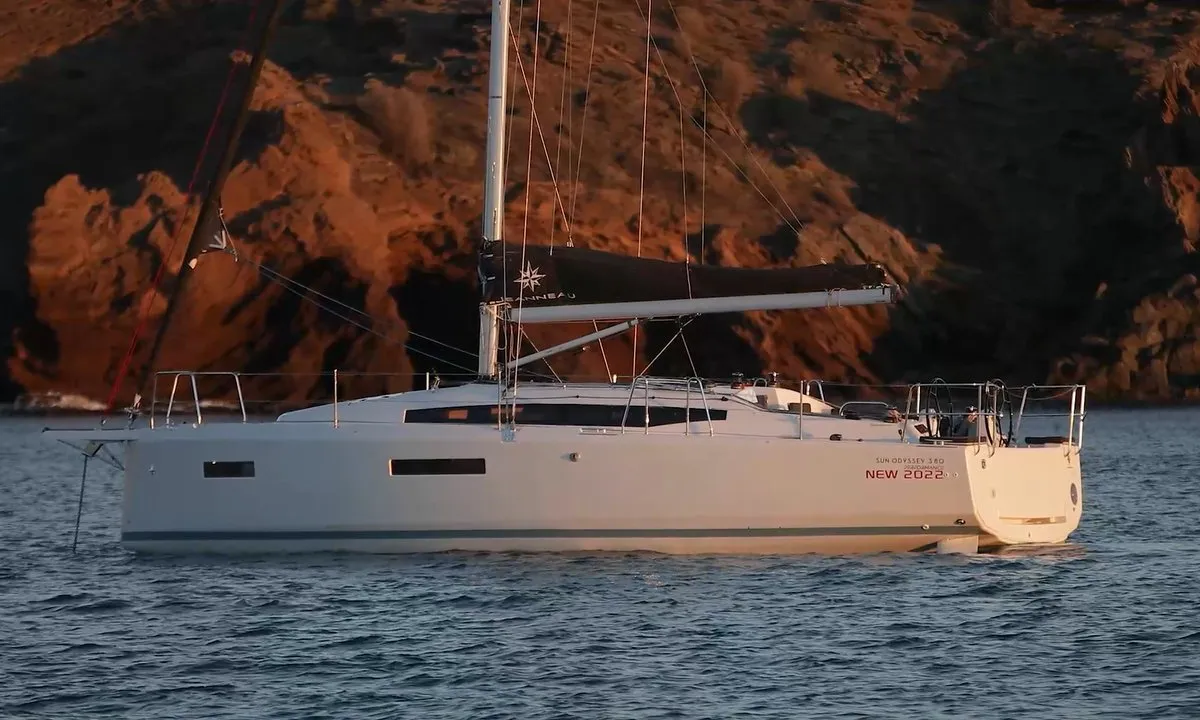 Exterior view of Simply The Best, a Jeanneau Sun Odyssey 380 sailboat at Marmaris, Turkey