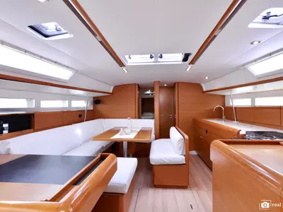 Salon of Bianca, a Jeanneau Sun Odyssey 519 sailboat at Puntone di Scarlino, Italy